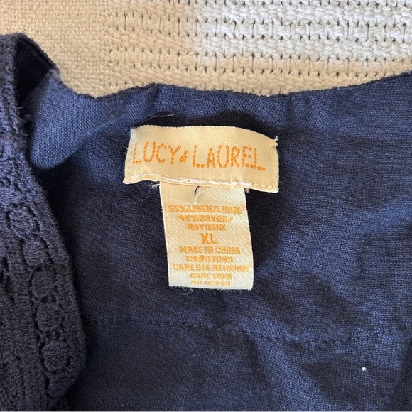 Lucy & Laurel Women’s size X Large Linen Blend Lace Tunic Long Sleeve Top Navy - Picture 6 of 10